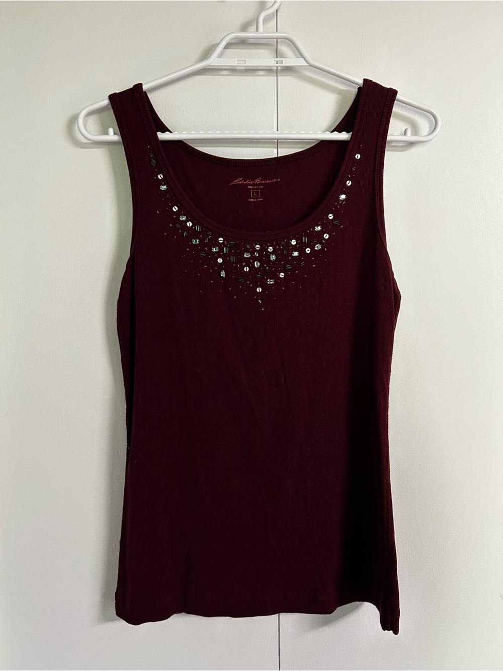 Eddie Bauer Burgundy Tank Top with Rhinestone Neckline